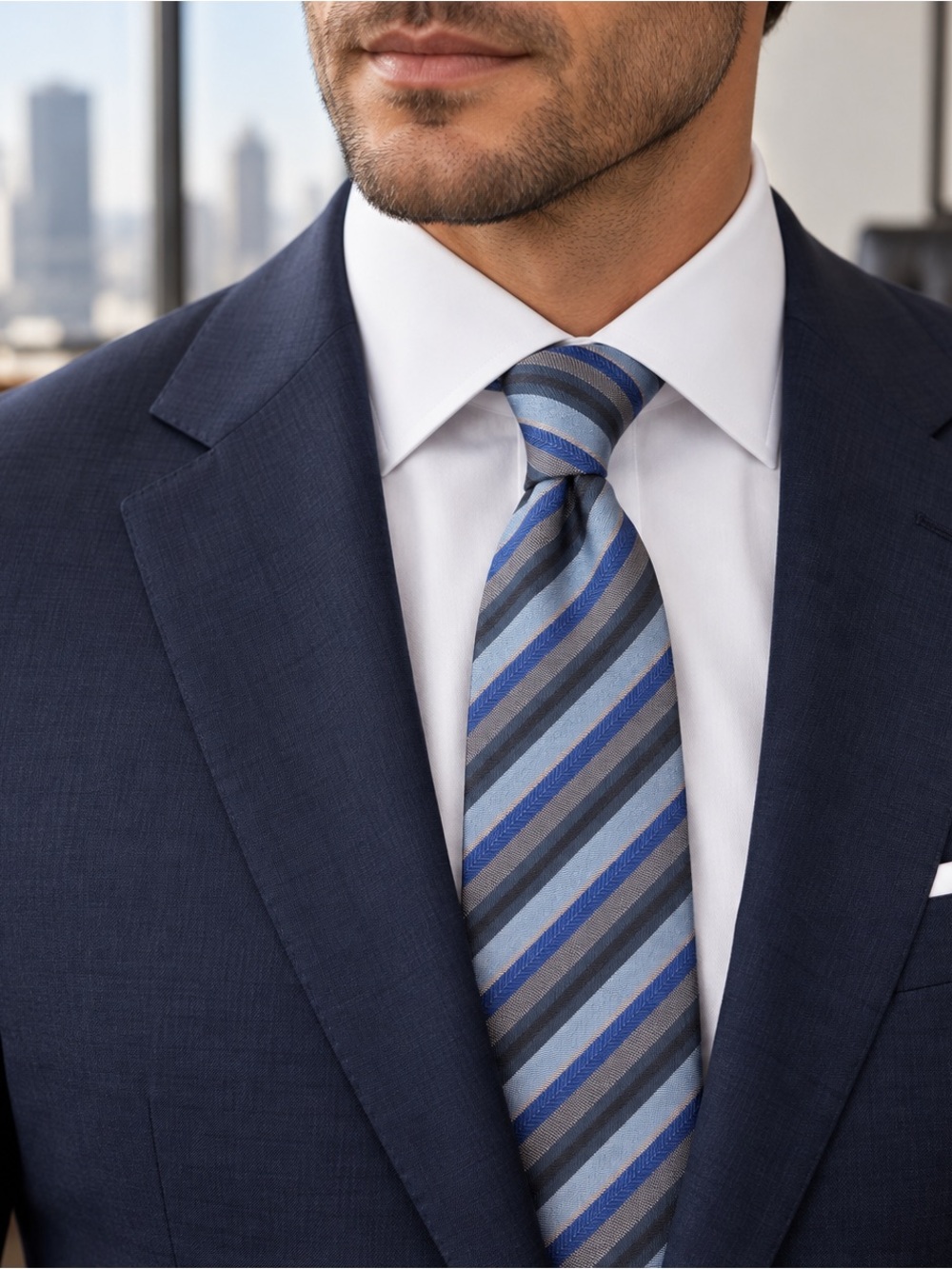 Ermenegildo Zegna 100% Silk Blue Striped Tie Italy Quiet Luxury Preppy Corporate